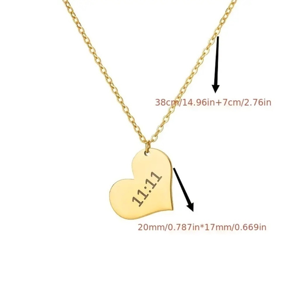 New! Heart Pendant Angel Number 11:11 Necklace. Stainless Steel 💛 B0-33
